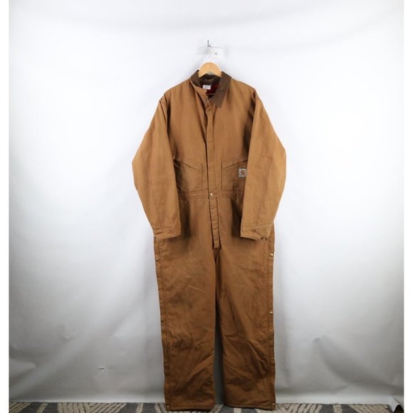 Vintage 80s Carhartt 46T Distressed Quilt Lined Insulated Coveralls Brown USA